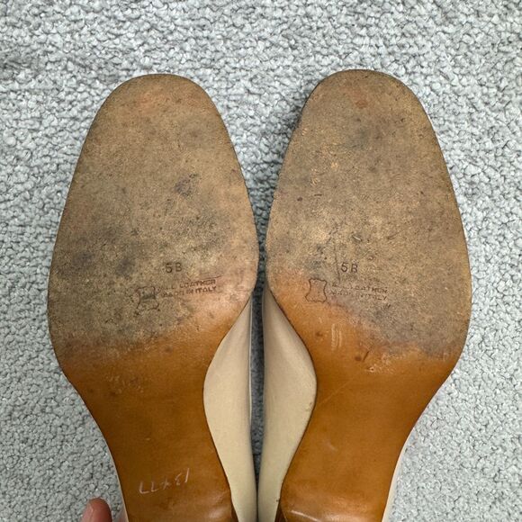 Ervins Zuane Vintage 70's Leather Stacked Block Heels Pumps Womens 5B Beige Work - Picture 7 of 14